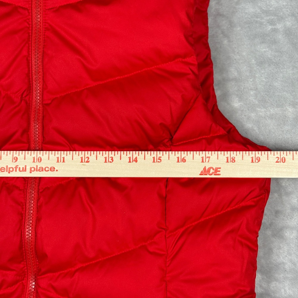 Eddie Bauer Down Puffer Vest Womens M Red Faux Fur‎ Hood Zip Quilted - Picture 9 of 10